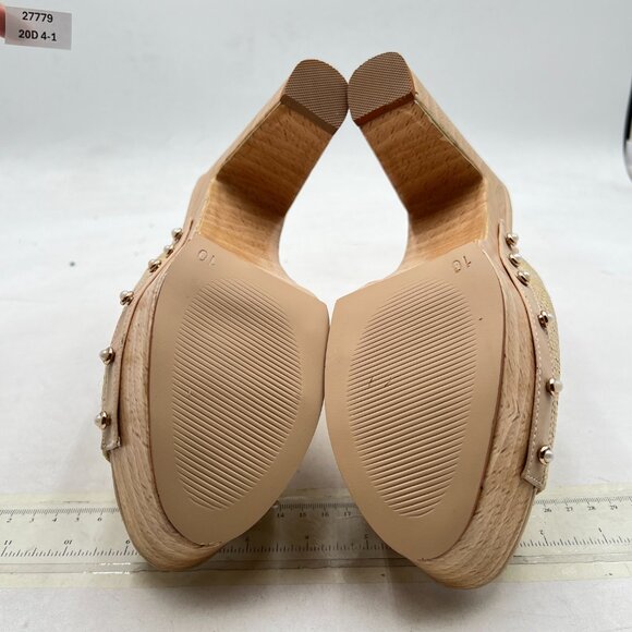 miss left Beige Platform Chunky High Heel Mules Open Toe Studded Slide Sandals - Picture 7 of 8